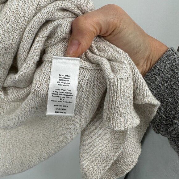 Talbots Womens Cardigan Sweater Large Metallic Beige Sleeveless Waterfall Knit - Picture 12 of 13